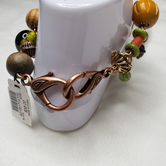 Chico's Anklet / Bracelet 11" Beaded Metal Charms Copper Yellow Green NWT - Picture 8 of 13